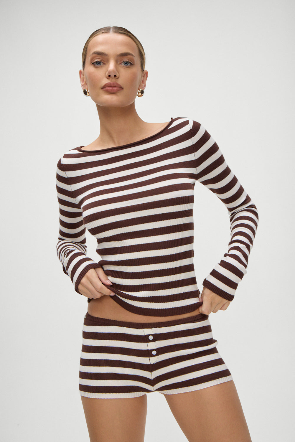 Bradley Knit Booty Shorts - Brown Sugar Stripe | Frankies Bikinis