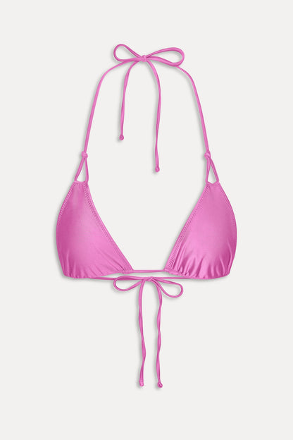 Ari Satin Triangle Bikini Top - Capri Pink | Frankies Bikinis