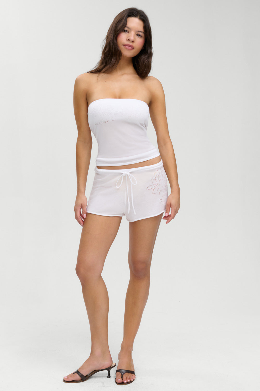 Sophie Knit Mini Shorts - White Hibiscus | Frankies Bikinis