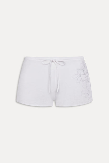 Sophie Knit Mini Shorts - White Hibiscus | Frankies Bikinis