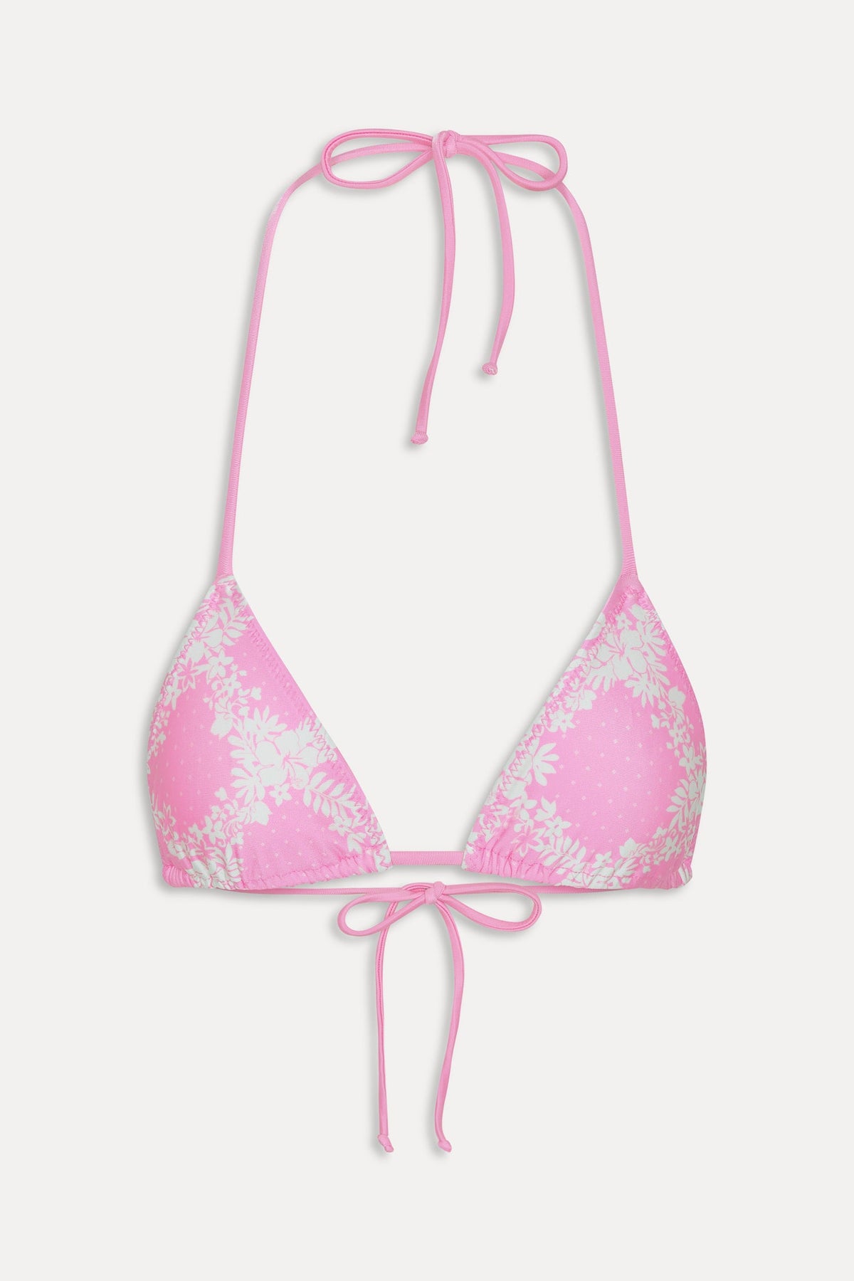 Nick Satin Triangle Bikini Top - Tropical Pink Polka Dot | Frankies Bikinis