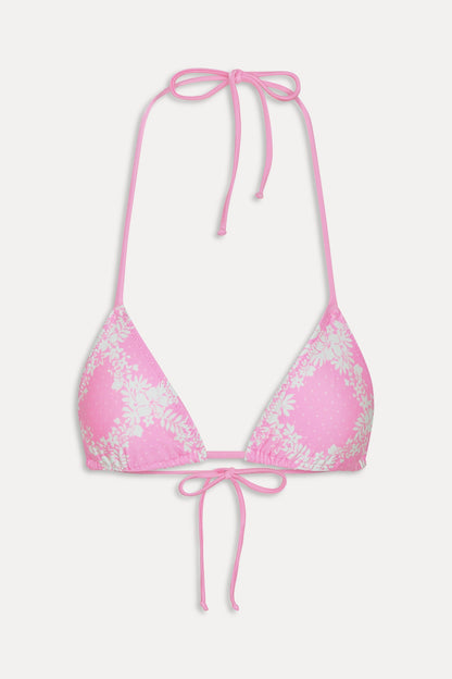 Nick Satin Triangle Bikini Top - Tropical Pink Polka Dot | Frankies Bikinis