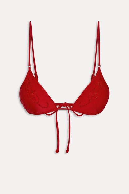 x JENNIE Elena Beaded Bikini Top - Classic Red | Frankies Bikinis