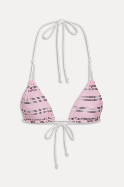 Ari Reversible Satin Bikini Top - Pink Stripe | Frankies Bikinis