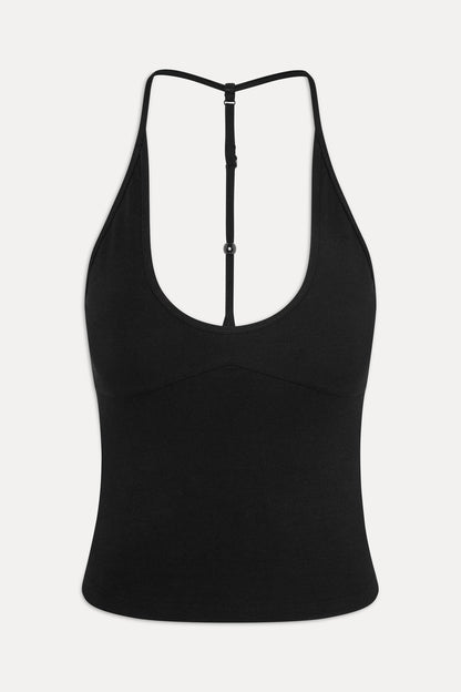 x JENNIE Chantal Cotton Halter Top - Black | Frankies Bikinis
