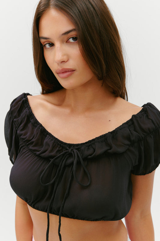 Paulina Cropped Blouse - Black | Frankies Bikinis