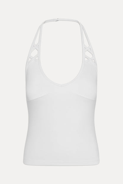 x JENNIE Nora Cotton Halter Top - Optic White | Frankies Bikinis