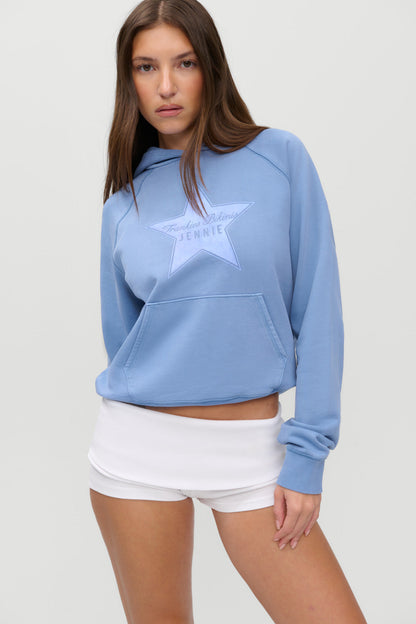 x JENNIE Jane Cropped Terry Hoodie - Jennie Blue | Frankies Bikinis