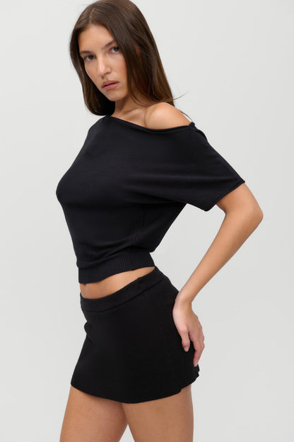 Montecito Boat Neck Knit Shirt - Black | Frankies Bikinis