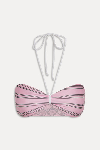 Rumi Reversible Satin Bikini Top - Pink Stripe | Frankies Bikinis