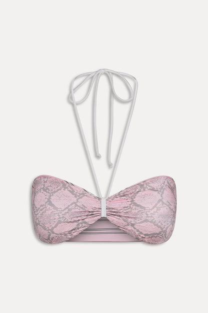 Rumi Reversible Satin Bikini Top - Pink Stripe | Frankies Bikinis