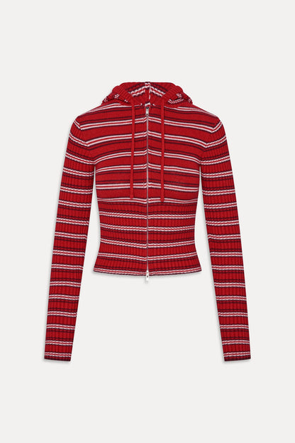 Heritage Zip Up Knit Hoodie - Strawberry Stripe | Frankies Bikinis