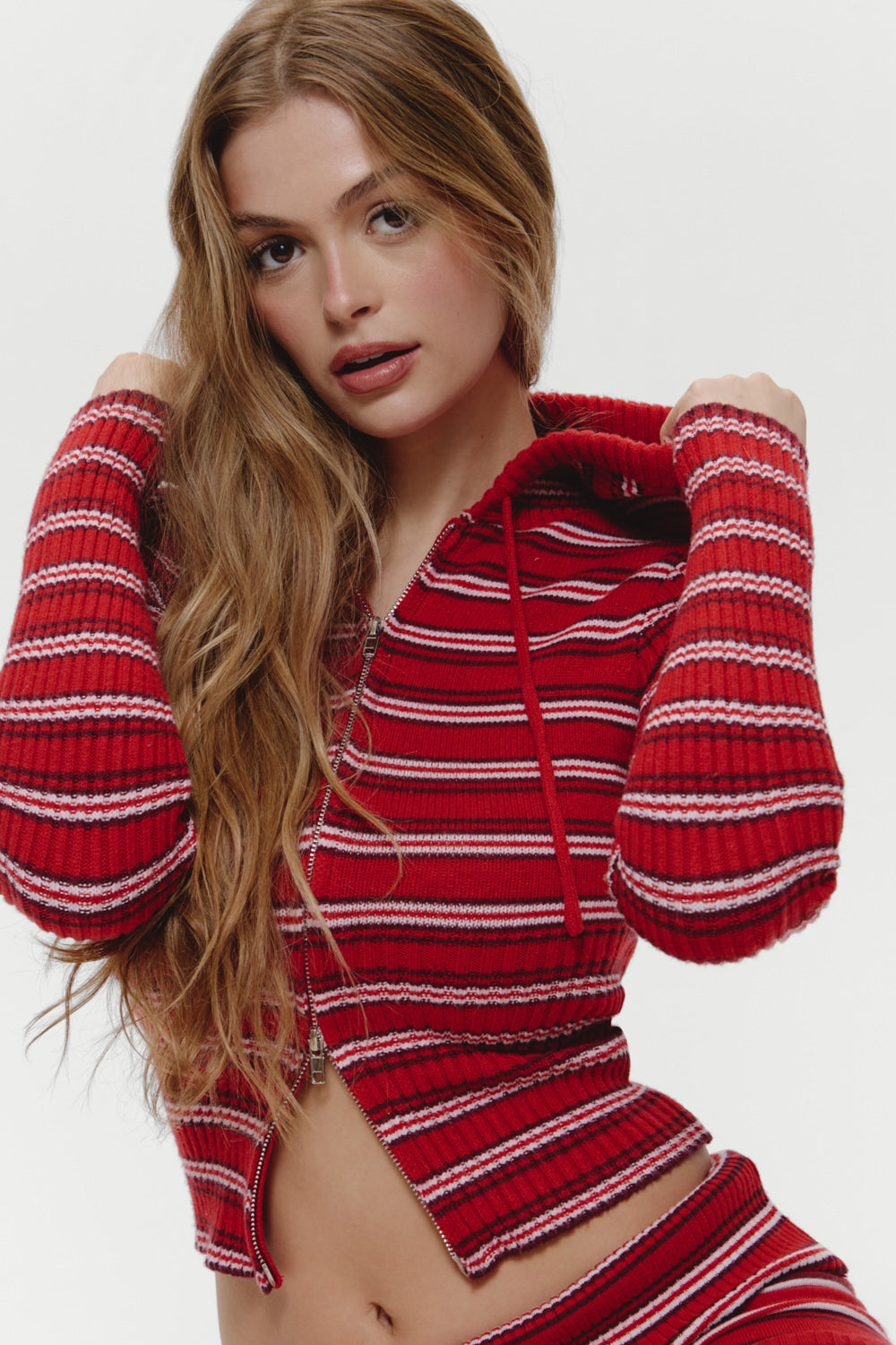 Heritage Zip Up Knit Hoodie - Strawberry Stripe | Frankies Bikinis
