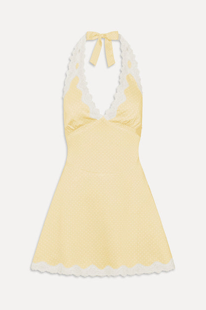Audrey Satin Mini Dress - Whipped Butter Dottie | Frankies Bikinis