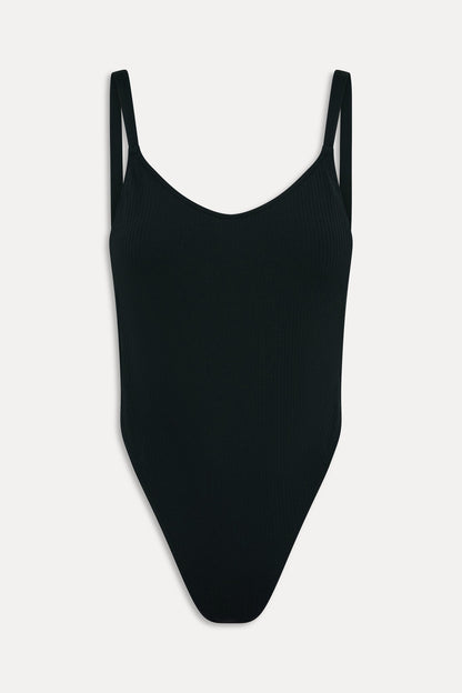 Tasha Ribbed One Piece Swimsuit - Black | Frankies Bikinis