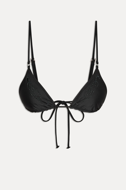 x JENNIE Elena Beaded Bikini Top - Black | Frankies Bikinis