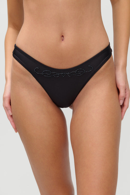 x JENNIE Dove Beaded Bikini Bottom - Black | Frankies Bikinis