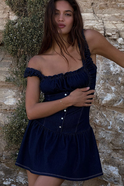 Christa Denim Mini Dress - Blue Denim | Frankies Bikinis
