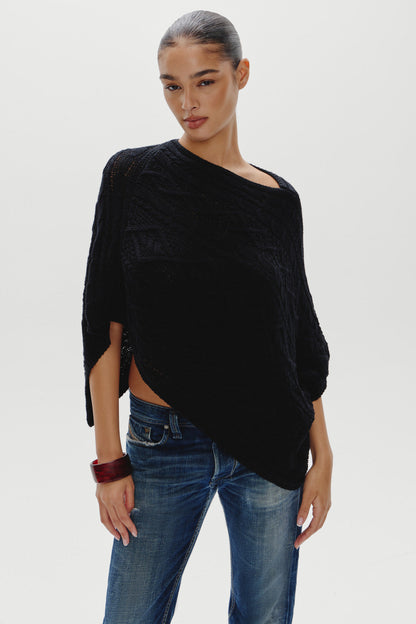 Aspen Cotton Knit Poncho - Black | Frankies Bikinis