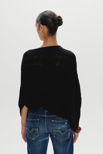 Aspen Cotton Knit Poncho - Black | Frankies Bikinis