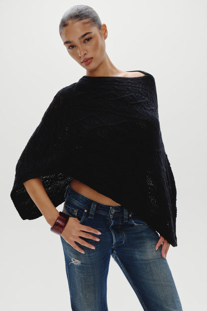 Aspen Cotton Knit Poncho - Black | Frankies Bikinis