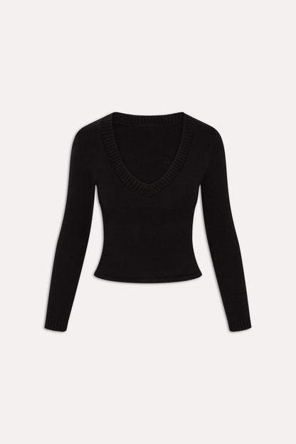 Kit V Neck Knit Sweater - Black | Frankies Bikinis