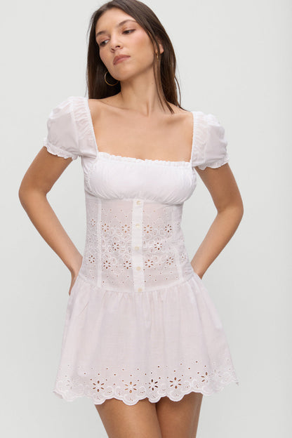 Lucien Cotton Embroidered Mini Dress - Optic White | Frankies Bikinis