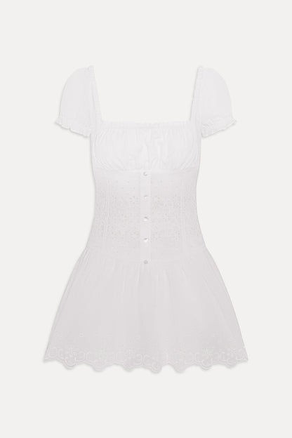Lucien Cotton Embroidered Mini Dress - Optic White | Frankies Bikinis