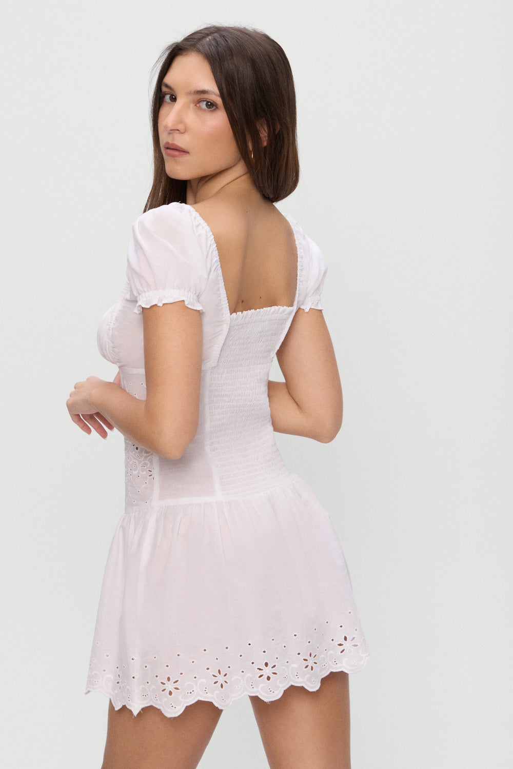 Lucien Cotton Embroidered Mini Dress - Optic White | Frankies Bikinis