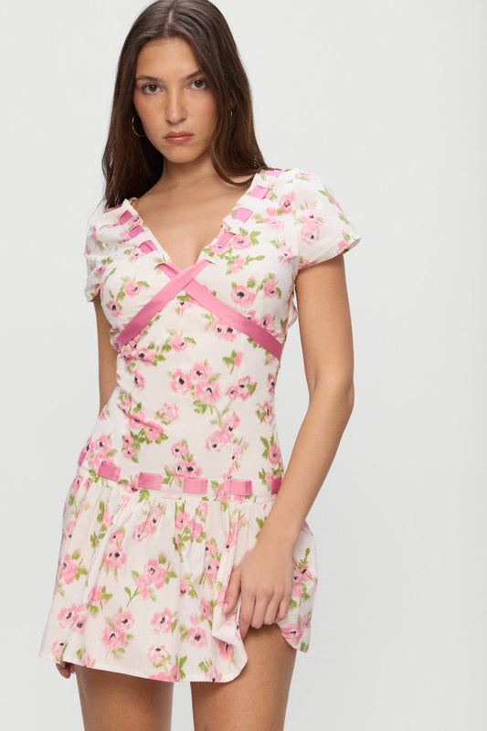 Belladonna Cotton Floral Mini Dress - Rosebush | Frankies Bikinis