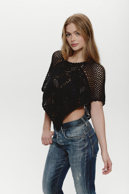 Sophie Crochet Poncho - Black | Frankies Bikinis