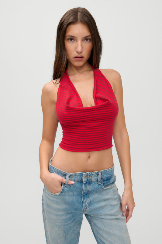 x JENNIE Briar Knit Halter Top - Spring Stripe | Frankies Bikinis