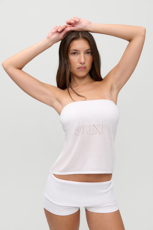 x JENNIE Margot Knit Tube Top - Optic White | Frankies Bikinis