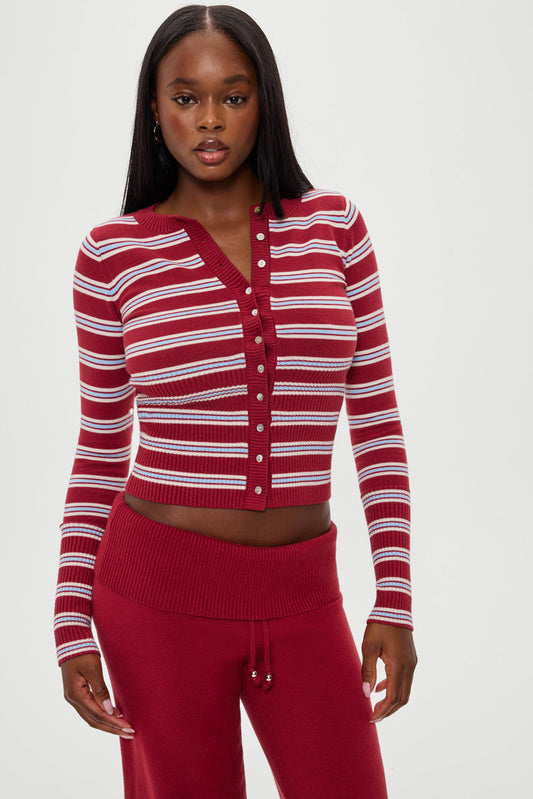 Lenon Button Up Knit Sweater - Collegiate Stripe | Frankies Bikinis
