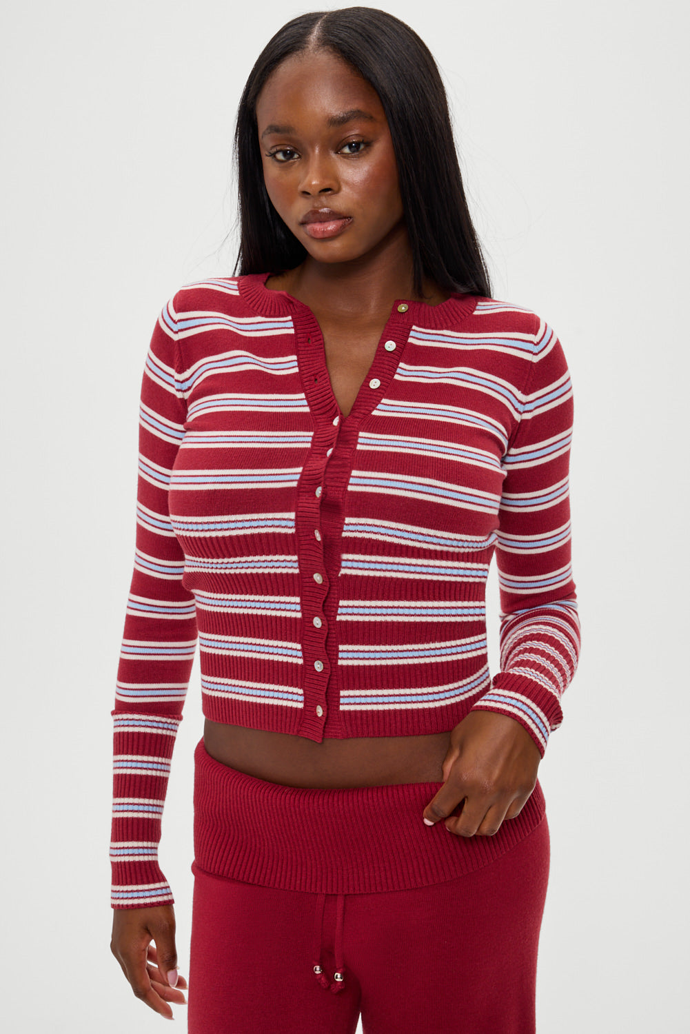 Lenon Button Up Knit Sweater - Collegiate Stripe | Frankies Bikinis