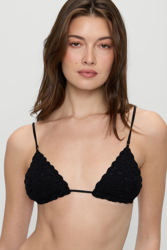 Elena Crochet Shine Bikini Top - Black | Frankies Bikinis