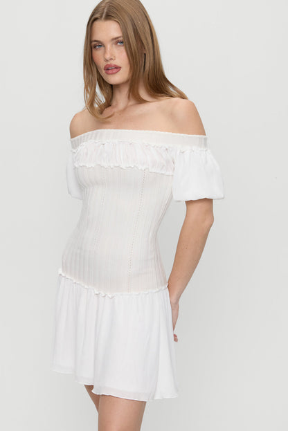 Aura Off The Shoulder Mini Dress - Coconut Cream | Frankies Bikinis