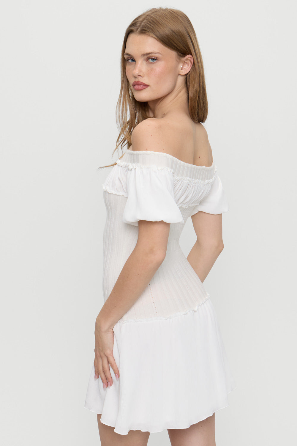 Aura Off The Shoulder Mini Dress - Coconut Cream | Frankies Bikinis