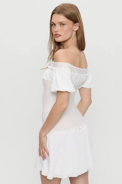 Aura Off The Shoulder Mini Dress - Coconut Cream | Frankies Bikinis