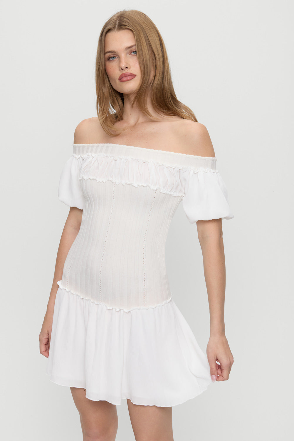 Aura Off The Shoulder Mini Dress - Coconut Cream | Frankies Bikinis