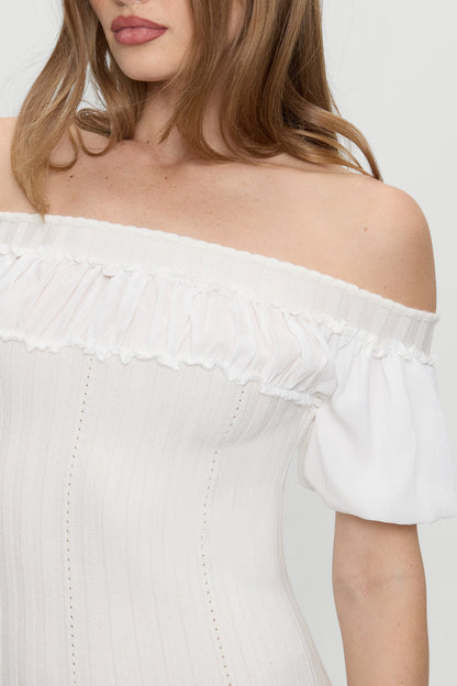 Aura Off The Shoulder Mini Dress - Coconut Cream | Frankies Bikinis