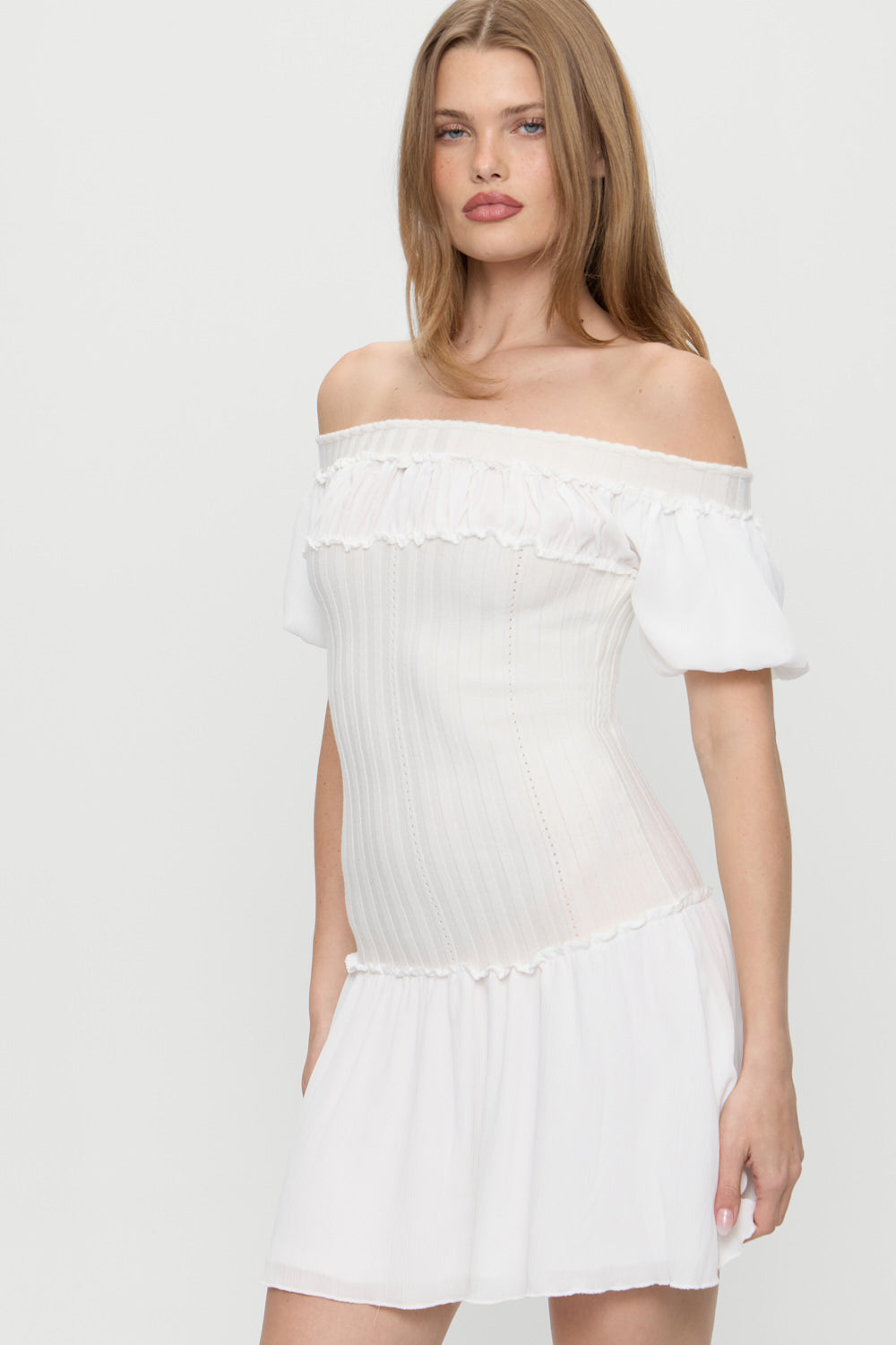 Aura Off The Shoulder Mini Dress - Coconut Cream | Frankies Bikinis
