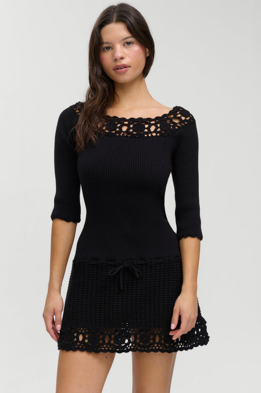 Kaia Crochet Knit Mini Dress - Black | Frankies Bikinis
