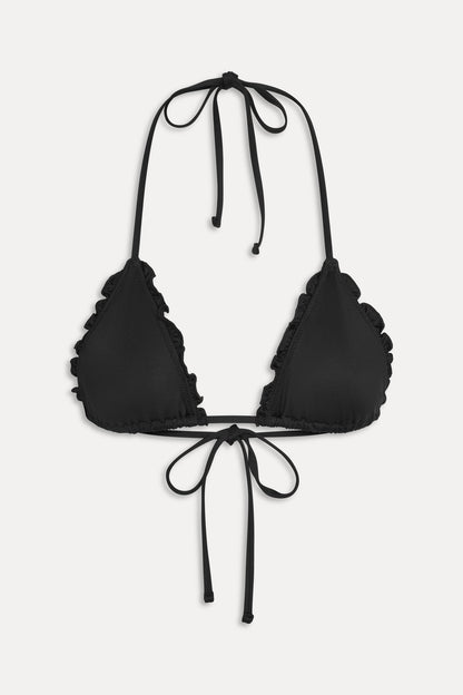 Nick Ruffle Triangle Bikini Top - Black | Frankies Bikinis