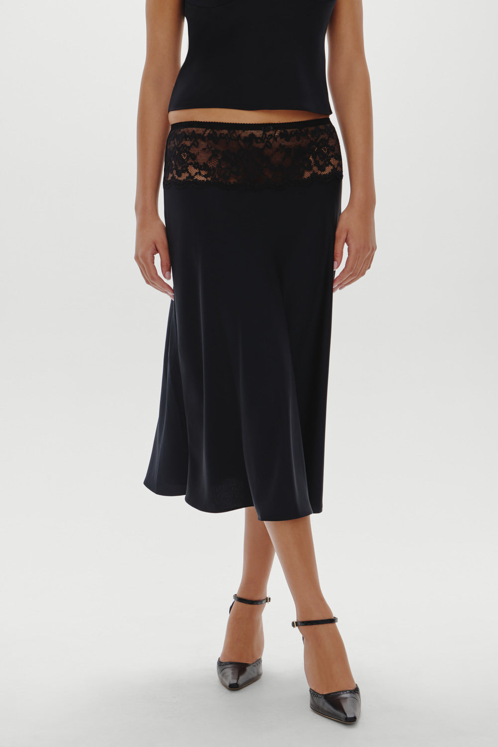 Harper Satin Midi Skirt - Black | Frankies Bikinis
