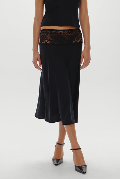 Harper Satin Midi Skirt - Black | Frankies Bikinis