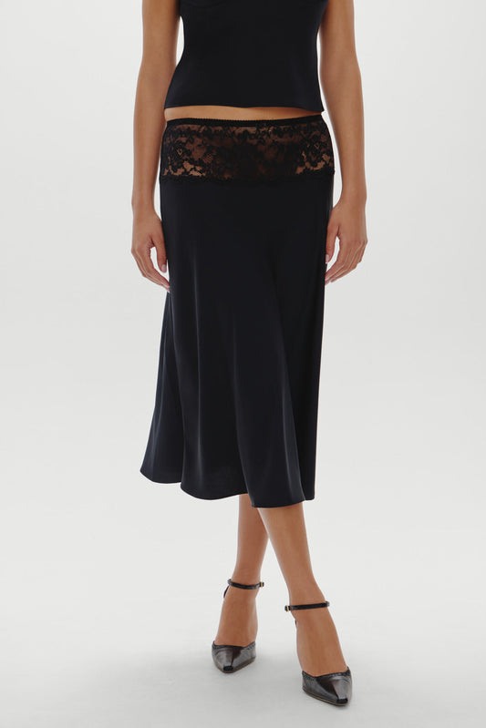 Harper Satin Midi Skirt - Black | Frankies Bikinis