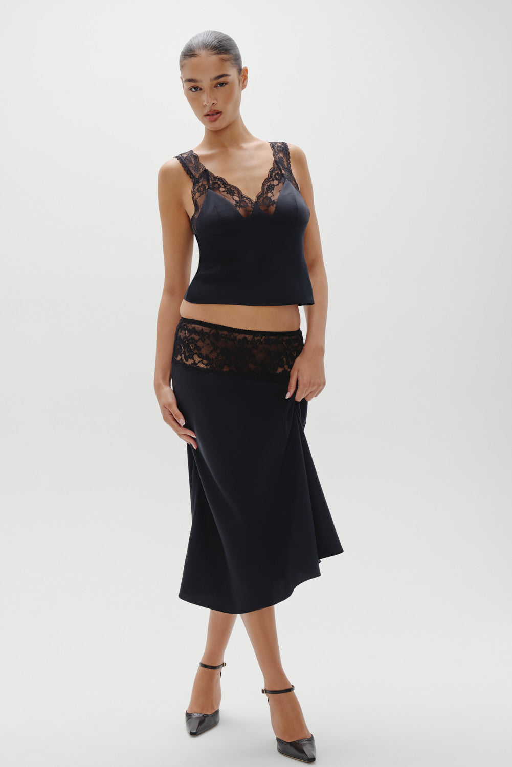 Harper Satin Midi Skirt - Black | Frankies Bikinis