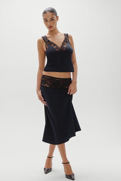 Harper Satin Midi Skirt - Black | Frankies Bikinis