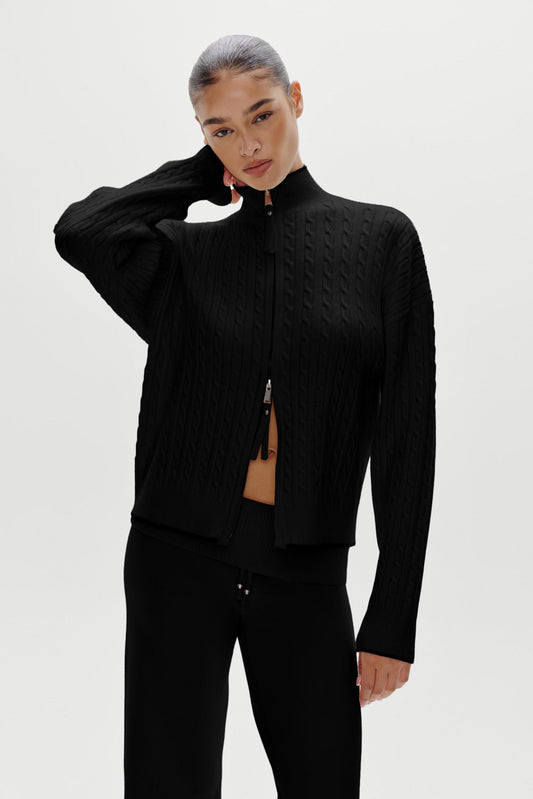 Bea Cloud Knit Zip Up Sweater - Black | Frankies Bikinis